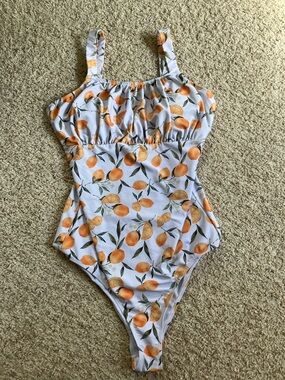 White Orange-Citrus One-Piece Swimsuit